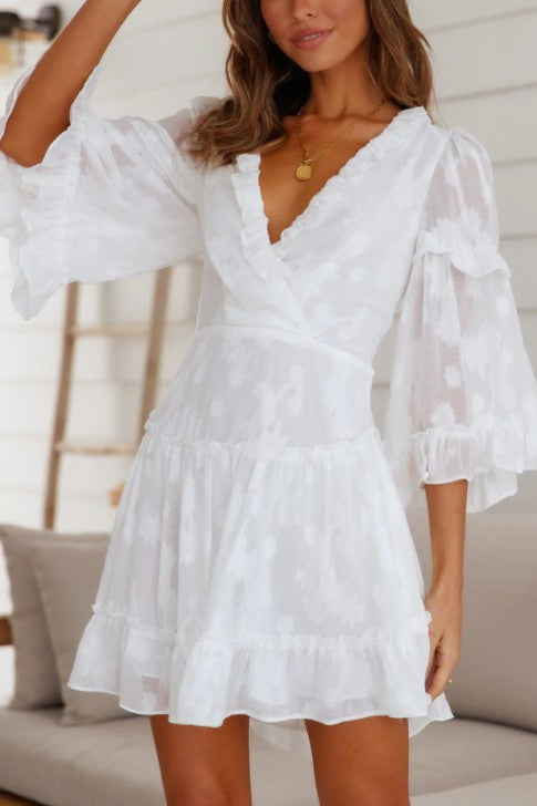 ONE & ONLY COLLECTIVE White Chiffon Ruffle Mini Dress