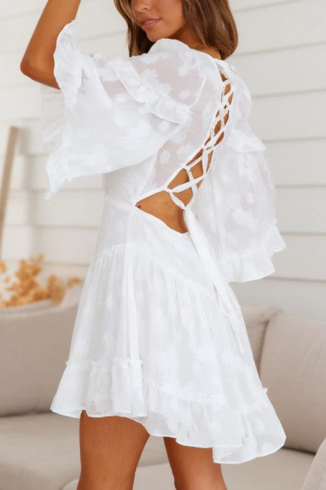 ONE & ONLY COLLECTIVE White Chiffon Ruffle Mini Dress