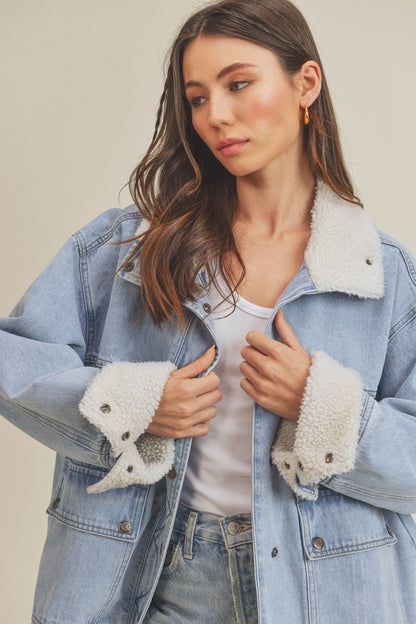 AEMI & Co. Denim Juliette Jacket with Fleece Collar