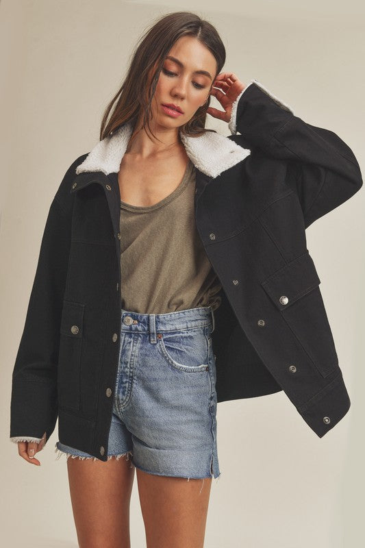 AEMI & Co. Denim Juliette Jacket with Fleece Collar