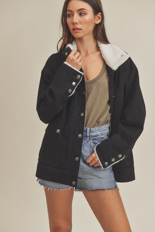 AEMI & Co. Denim Juliette Jacket with Fleece Collar