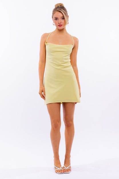 LE LIS Cowl Neck Back Tie-Up Mini Dress