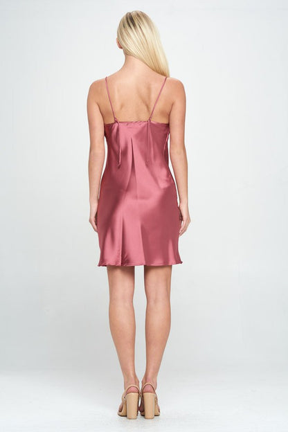 RENEE C. Dark Pink Luxury Bias Cut Satin Slip Dress