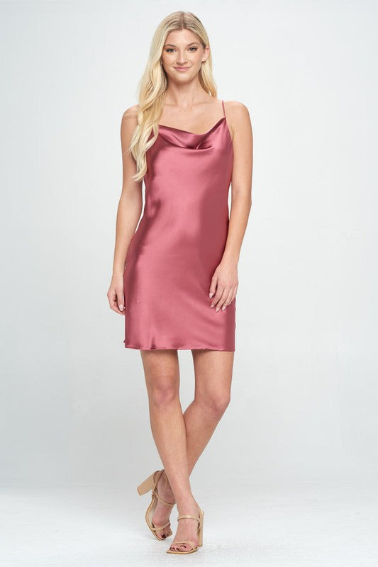 RENEE C. Dark Pink Luxury Bias Cut Satin Slip Dress