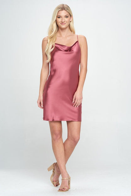 RENEE C. Dark Pink Luxury Bias Cut Satin Slip Dress