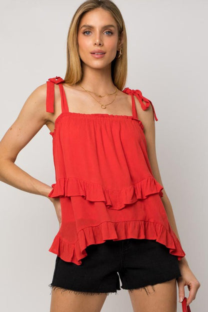 GILLI Sleeveless Asymmetrical Hem Line Tiered Top