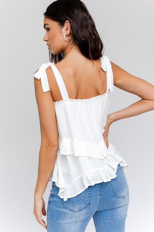 GILLI Sleeveless Asymmetrical Hem Line Tiered Top