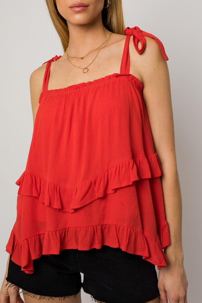 GILLI Sleeveless Asymmetrical Hem Line Tiered Top