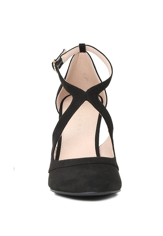 LONDON RAG CLOSE TOE CROSS STRAP HEEL SANDALS