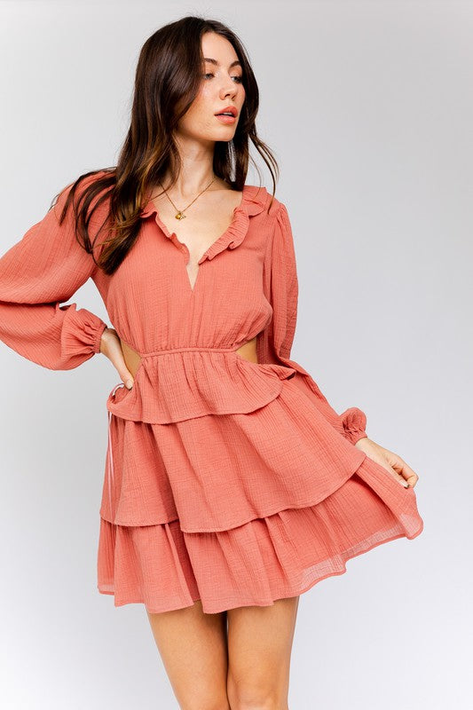 LE LIS Peach Mini Flare Sundress with Ruffle Detail