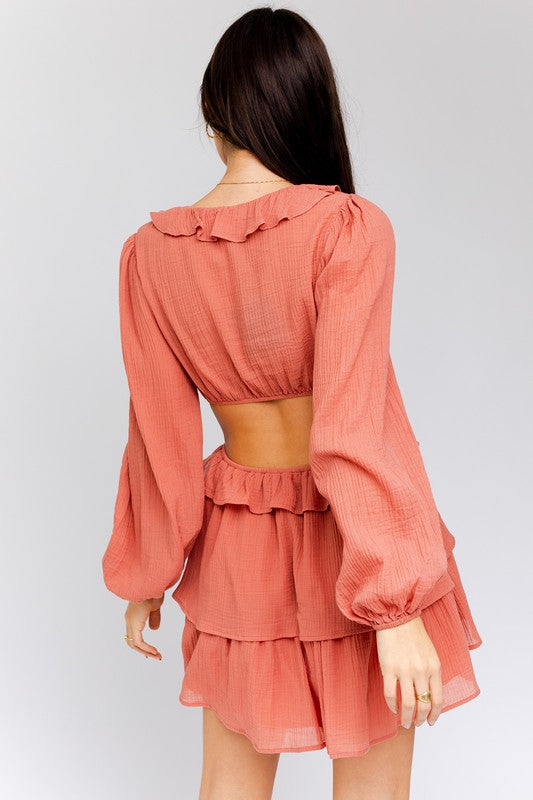 LE LIS Peach Mini Flare Sundress with Ruffle Detail