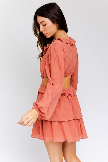 LE LIS Peach Mini Flare Sundress with Ruffle Detail