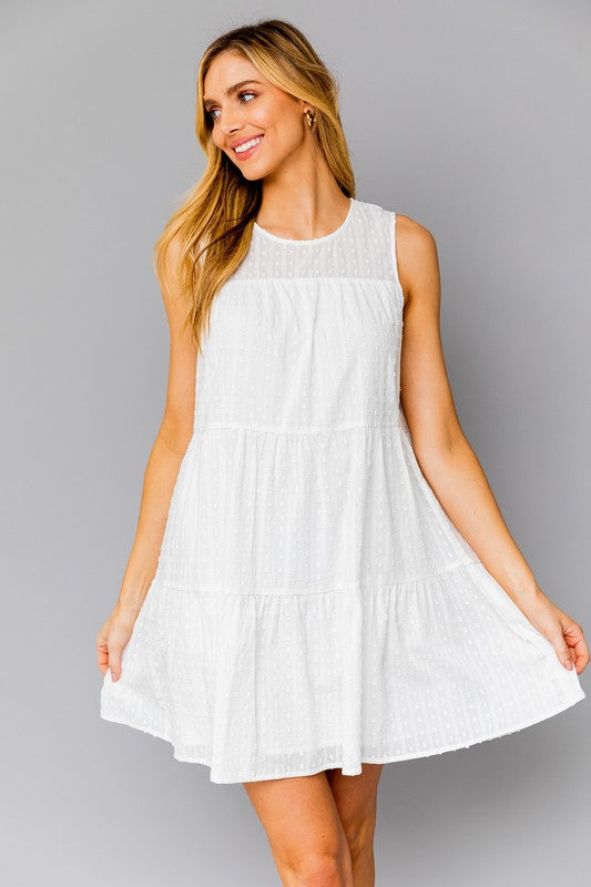 GILLI Elegant Off-white Sleeveless Tiered Mini Dress