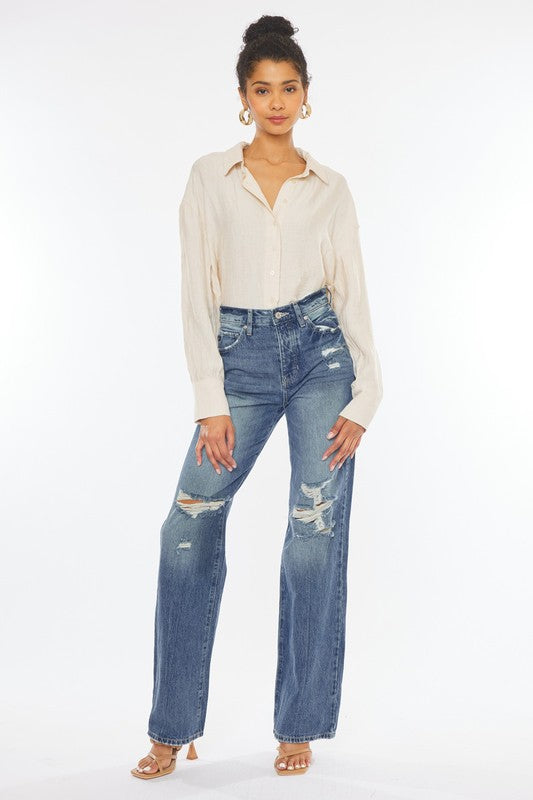 KAN CAN USA Ultra High-Rise Distressed 90s Flare