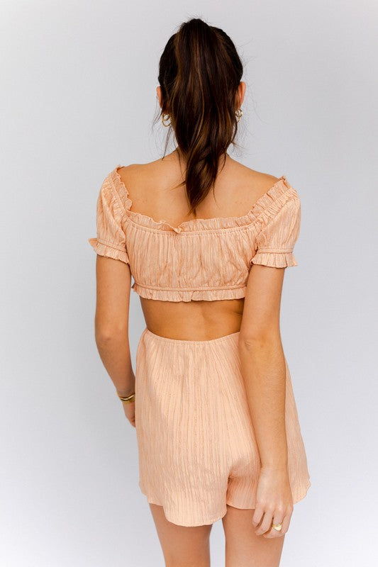 LE LIS Off-Shoulder Apricot Cutout Romper