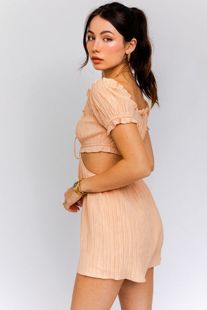 LE LIS Off-Shoulder Apricot Cutout Romper