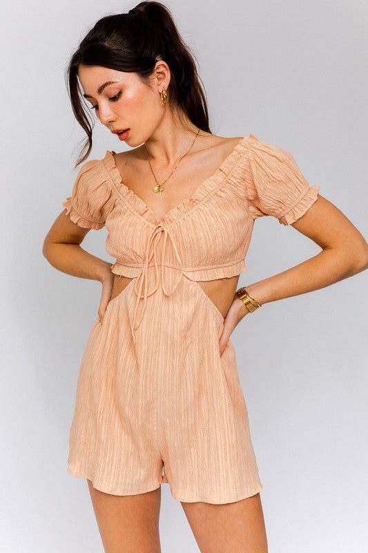 LE LIS Off-Shoulder Apricot Cutout Romper