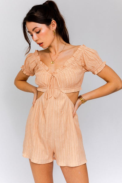 LE LIS Off-Shoulder Apricot Cutout Romper