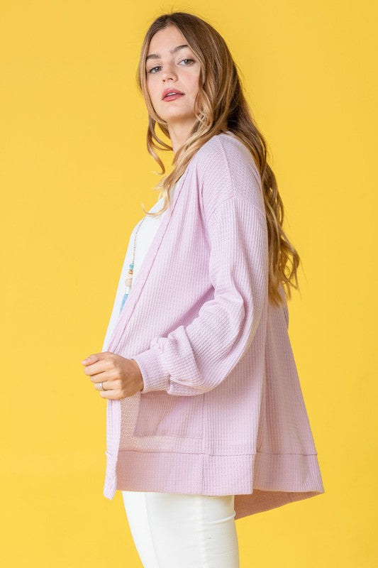 EG FASHION Solid Waffle Knit Cardigan