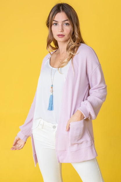 EG FASHION Solid Waffle Knit Cardigan