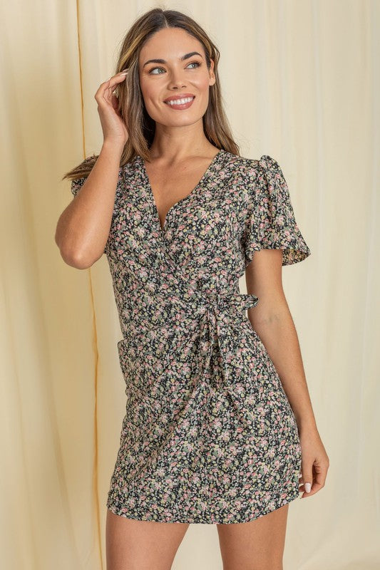 EG FASHION Ditsy Floral Wrap Dress