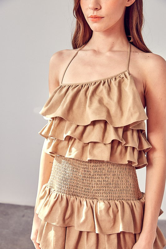 DO + BE COLLECTION Smocked Waist Ruffle Romper