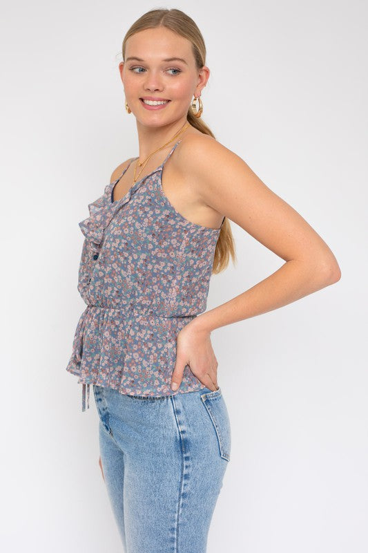 GILLI Sleeveless Elastic Waist Top With Ruffle