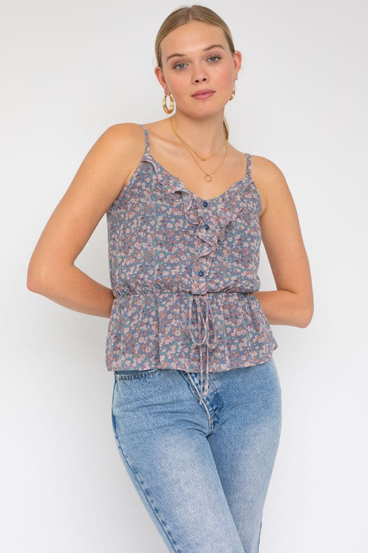 GILLI Sleeveless Elastic Waist Top With Ruffle