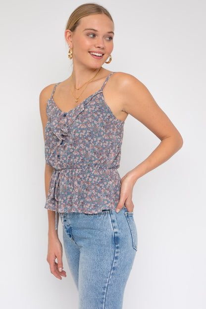 GILLI Sleeveless Elastic Waist Top With Ruffle