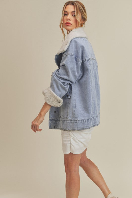 AEMI & Co. Denim Juliette Jacket with Fleece Collar