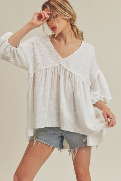 AEMI & Co. V-Neckline Boho Babydoll Top