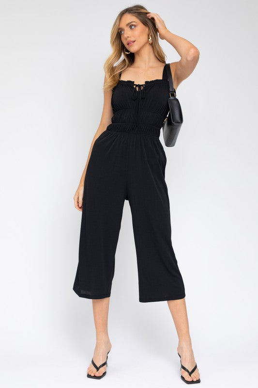 GILLI Sleeveless Drawstring Cropped Jumpsuit