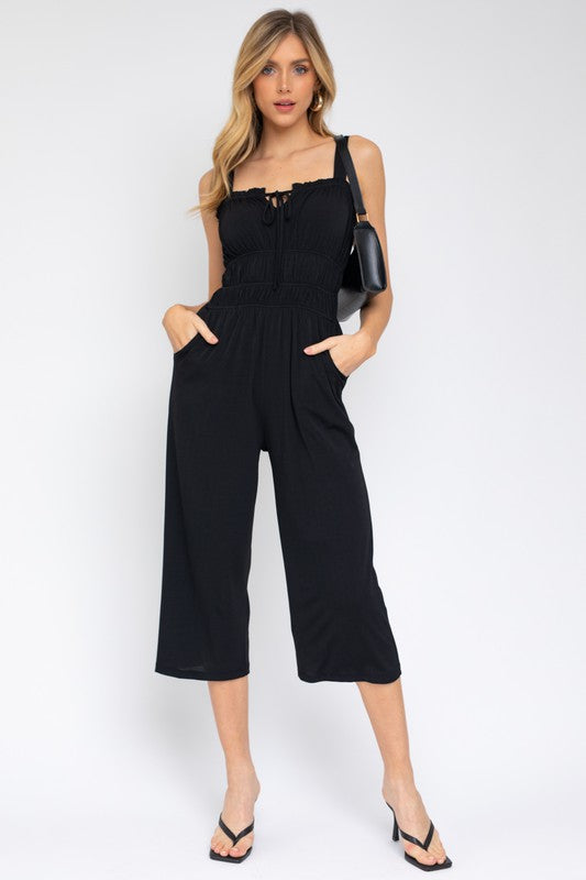 GILLI Sleeveless Drawstring Cropped Jumpsuit