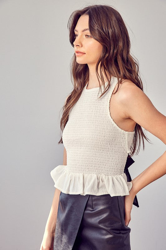 DO + BE COLLECTION Cute White Smocked Criss Cross Back Top