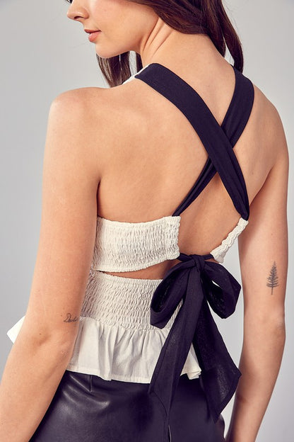 DO + BE COLLECTION Cute White Smocked Criss Cross Back Top