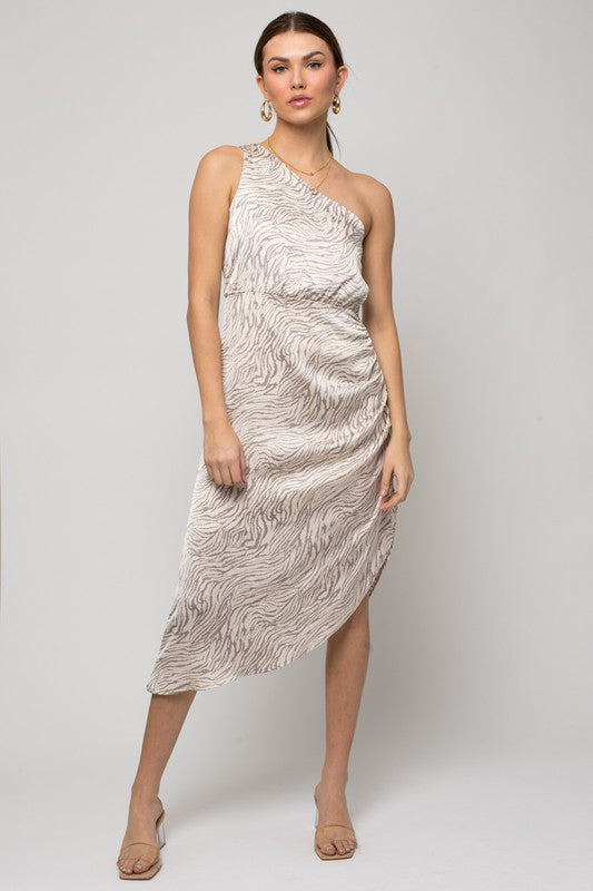 GILLI Printed One-shoulder Abstract Print Party Dress