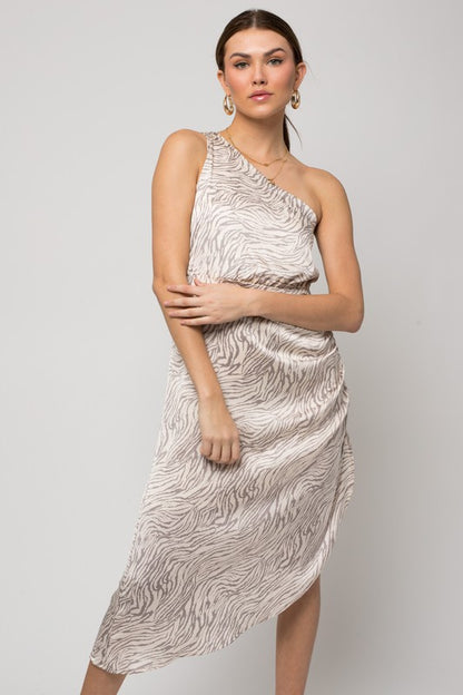 GILLI Printed One-shoulder Abstract Print Party Dress