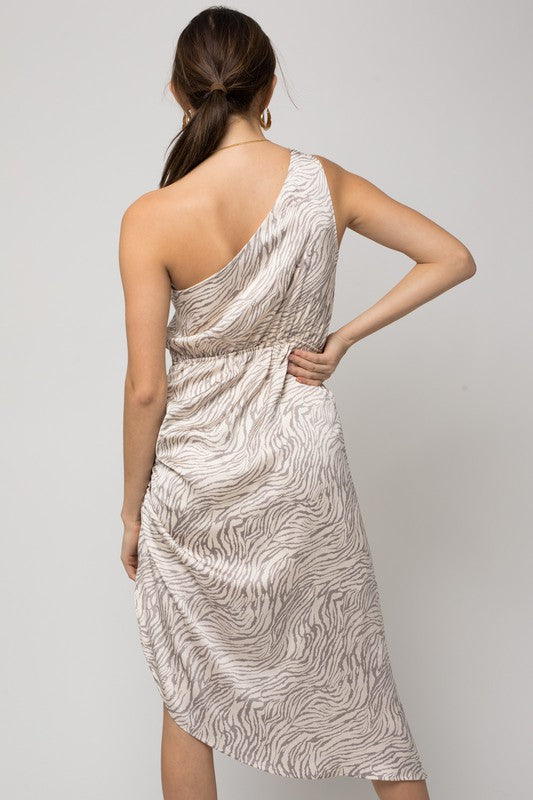 GILLI Printed One-shoulder Abstract Print Party Dress