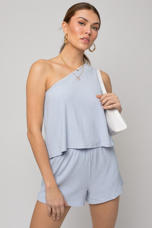 GILLI Sleeveless One Shoulder Layered Top Romper