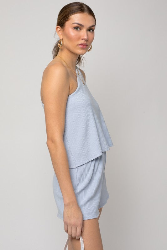 GILLI Sleeveless One Shoulder Layered Top Romper