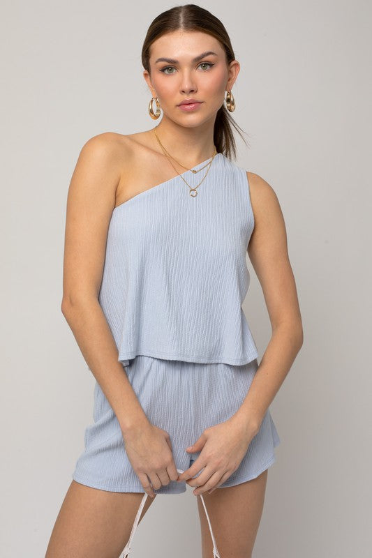 GILLI Sleeveless One Shoulder Layered Top Romper