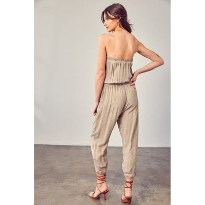 MUSTARD SEED Strapless Jumpsuit with Raw Edge Detail