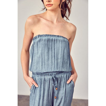 MUSTARD SEED Strapless Jumpsuit with Raw Edge Detail