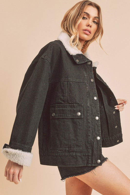 AEMI & Co. Denim Juliette Jacket with Fleece Collar