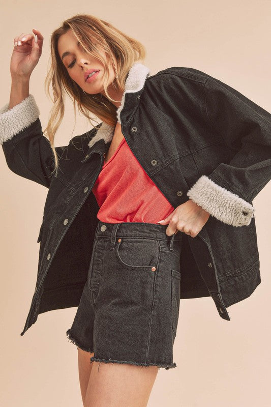 AEMI & Co. Denim Juliette Jacket with Fleece Collar