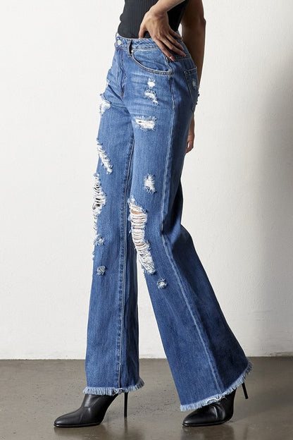 INSANE GENE Medium Wash Distressed Dad Jeans