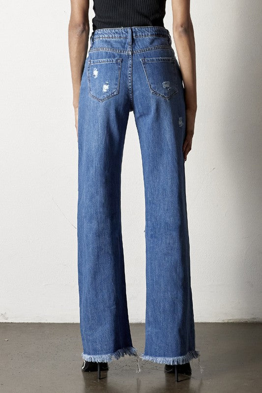 INSANE GENE Medium Wash Distressed Dad Jeans