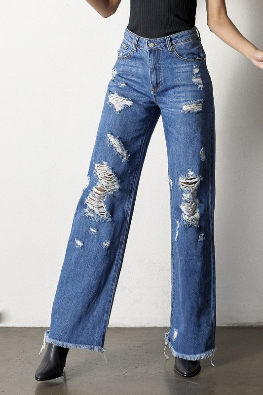 INSANE GENE Medium Wash Distressed Dad Jeans