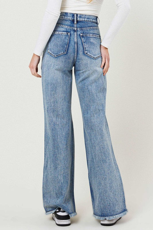 VIBRANT M.I.U. High Rise Wide Leg Denim Jeans in a Vintage Acid Wash