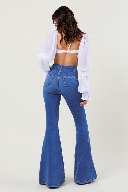 VIBRANT M.I.U. Edgy High-Rise Distressed Flare Jeans